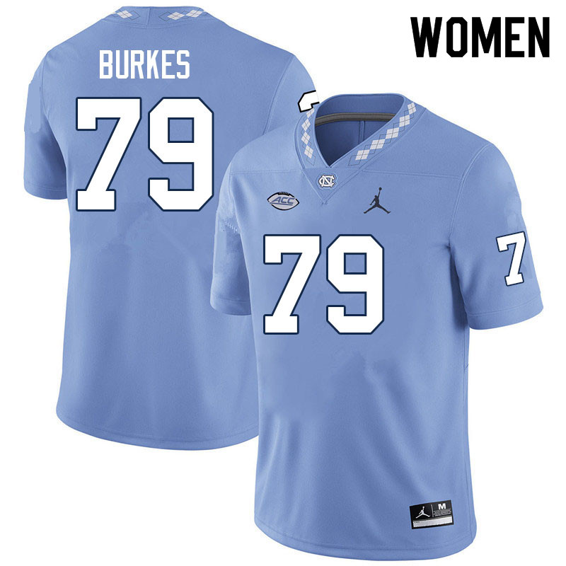 Women #79 Bo Burkes North Carolina Tar Heels College Football Jerseys Sale-Carolina Blue